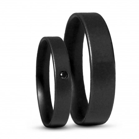Парные обручальные кольца из черного титана с черным бриллиантом Т4312тс